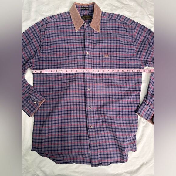 Vintage Eddie Bauer Bainbridge Flannel Shirt M - Corduroy Collar 90s Outdoorsy - Picture 6 of 10